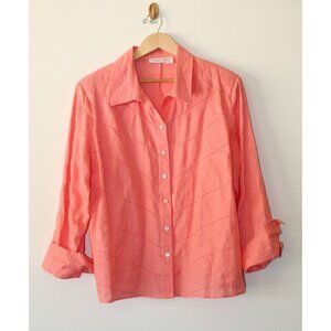 Tweeds Linen Orange Women's Shirt Button Down Size 2X Long Sleeves Lagenlook